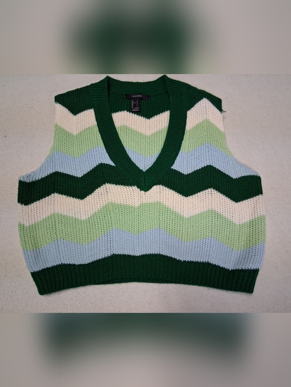 4/20$ Forever 21 Chevron Knit V-Neck Sweater Vest - Green & Pastels